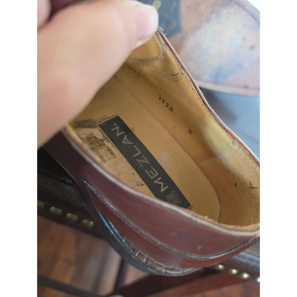 Mezlan Crocodile Brown Leatger Preppy Old Money Maximalist Square Toe Shoes sz8